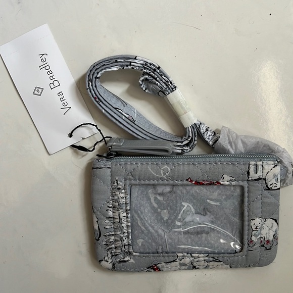 Vera Bradley  NWT   5x3  Zippered wallet  key ring   Lanyard  Quilted by/ Rd/ Bk - Picture 2 of 5